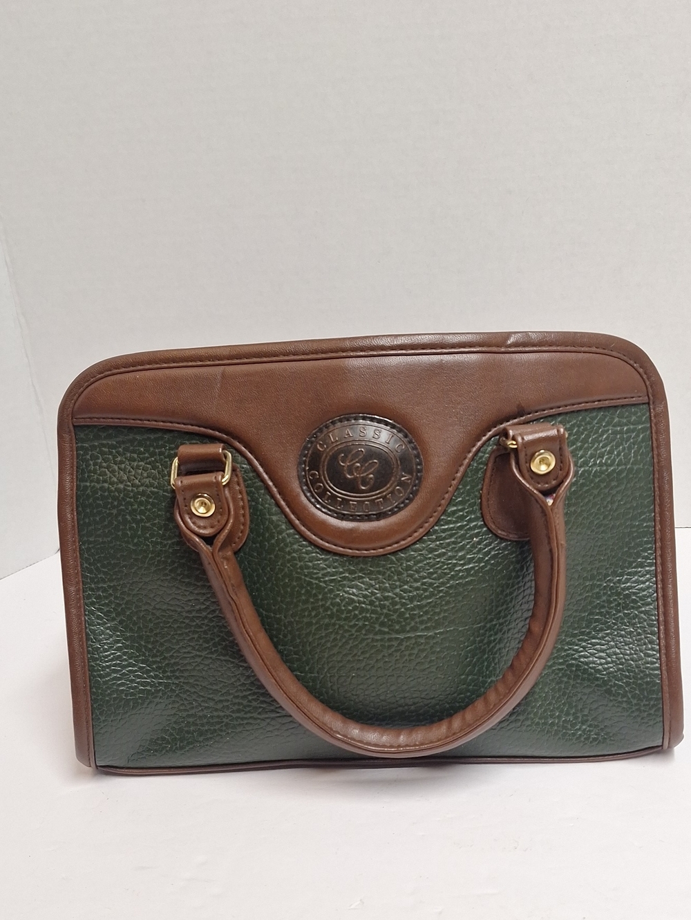 Classic Green and Brown Leather Satchel
